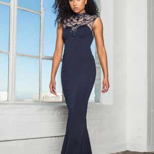 Highneck Navy Long Prom Mermaid Dress GL1383